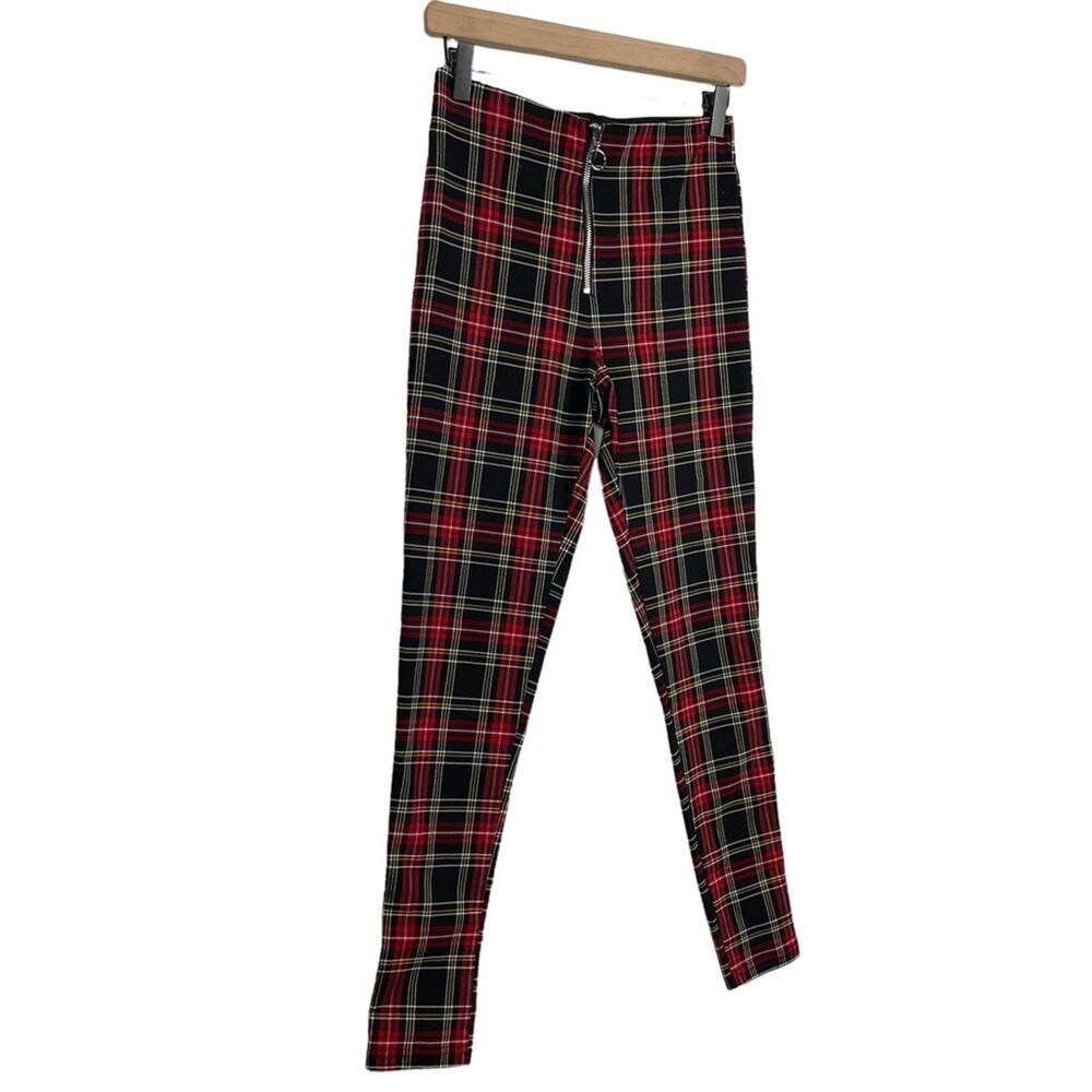 Zara Red Plaid Zip Front High Rise Pants Size Small - Picture 5 of 8